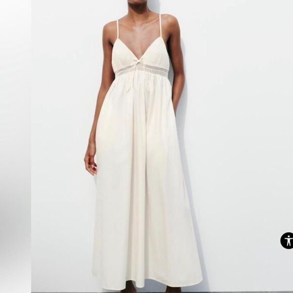 Zara cream maxi dress boho chic empire waist - Picture 1 of 7